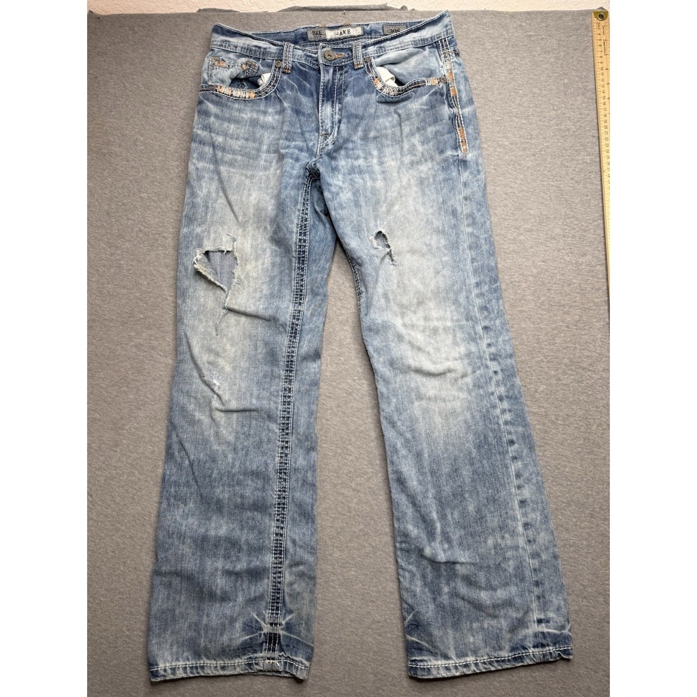 BKE Jake Bootleg Jeans‎ Mens 30x30Blue Stretch Denim Bootcut Grunge Ripped